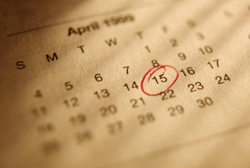 Calendar with April fifteenth circled
